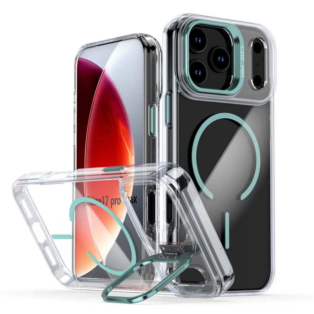 Slim Clear Acrylic MagSafe Case with Built-In Lens Stand for iPhone 17 Series