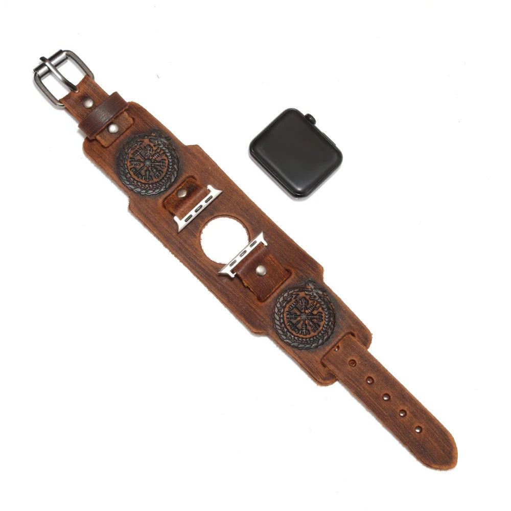 Genuine Leather Cuff Band with Metal Pin-Buckle for Apple Watch