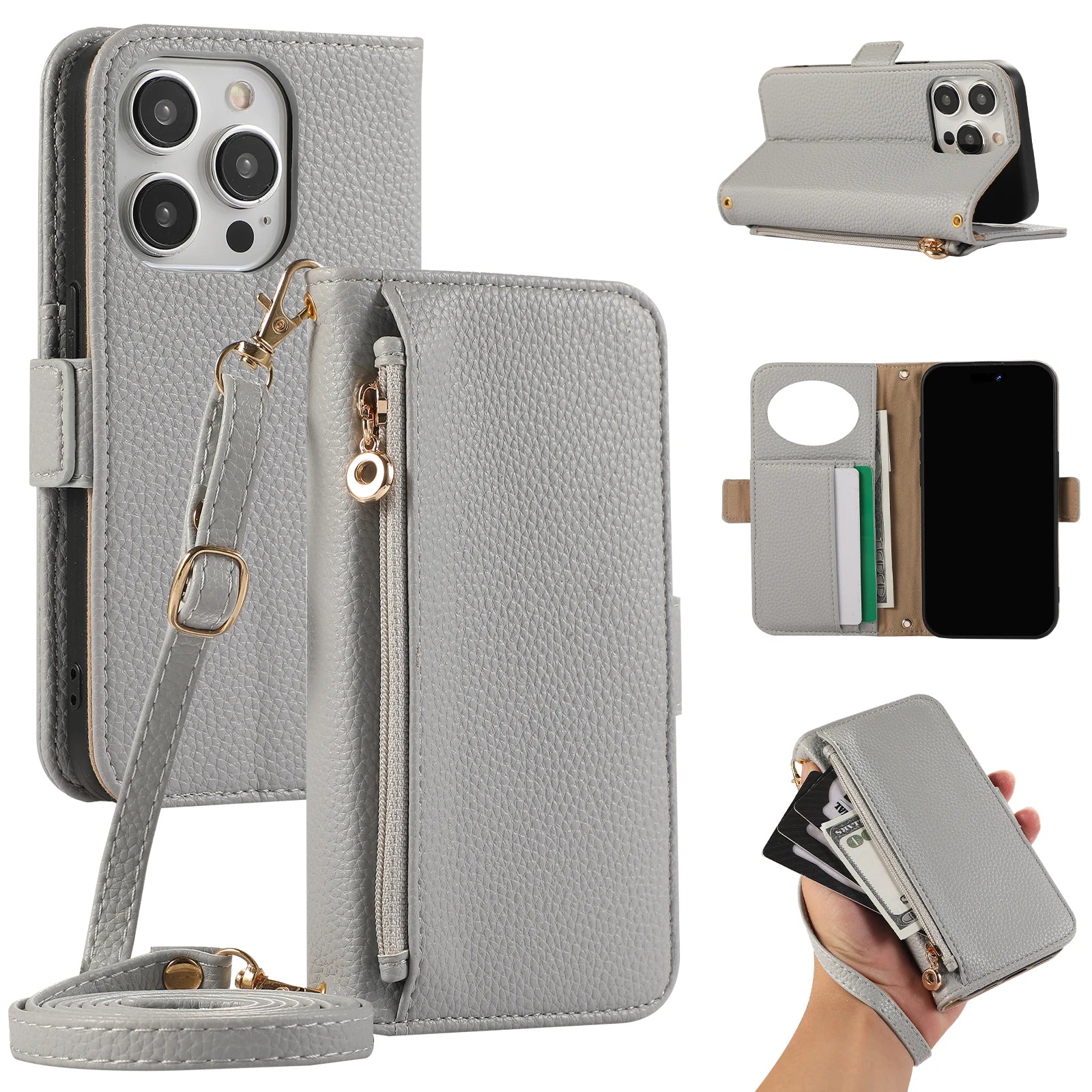 Crossbody Leather Wallet Phone Case with Card Holder for iPhone 15 Series