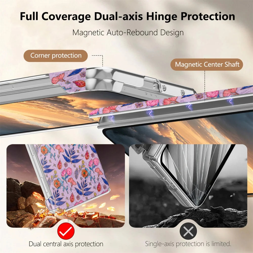 Dual-Axis Hinge Protection Floral MagSafe Case for iPhone Duo