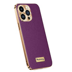Luxury Genuine Leather Matte Case with Soft Plated Border for iPhone 16 Series