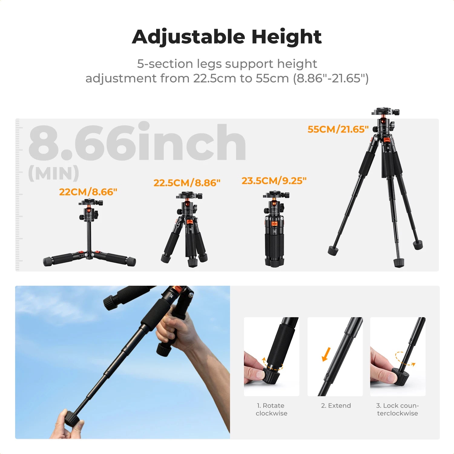 K&F Concept 21.6" Mini Desk Tripod with Ball Head