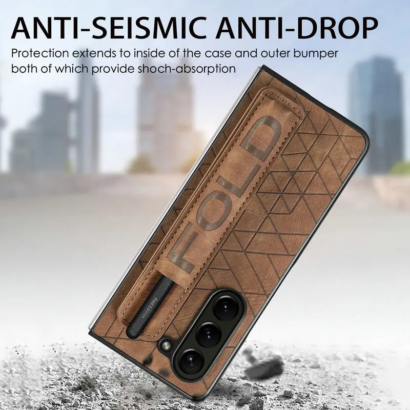 Elegant Leather Case for Samsung Galaxy Z Fold 6 with Wrist Strap & Pen Slot