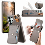 Pebble-Grain Leather Multi-Card Kickstand Case with Mirror for Samsung Galaxy S26 Series
