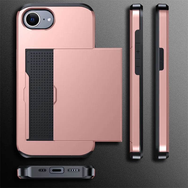 Luxury Armor Slide Card Slot Wallet Case for iPhone 16e