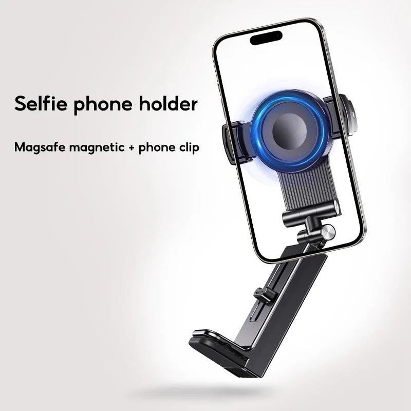 Portable Magnetic Phone Stand with Clip - 360° Rotation for Selfies and Travel