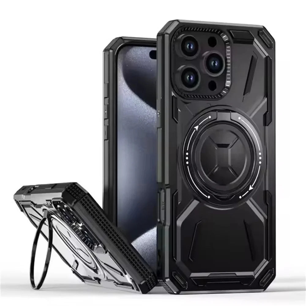 Heavy-Duty Shockproof Armor MagSafe Case with Ring Stand for iPhone 16 Series