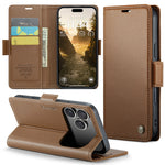 Pebbled Leather Magnetic Flip Wallet Case with Foldable Kickstand for iPhone 18 Series