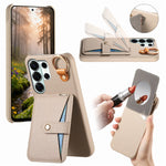 Pebbled Leather Ring Holder Case with  Makeup Mirror for Samsung Galaxy S22 Series