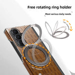 Crocodile-Embossed Leather Kickstand Case with 360° Rotating Ring for Samsung Galaxy Z Fold 6