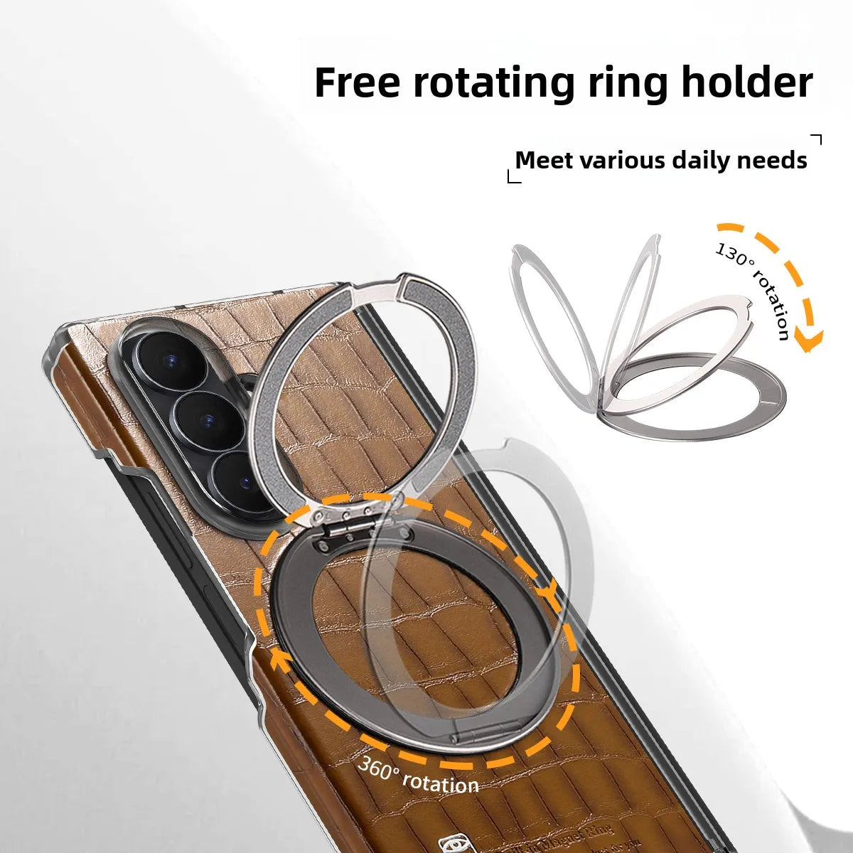 Crocodile-Embossed Leather Kickstand Case with 360° Rotating Ring for Samsung Galaxy Z Fold 6
