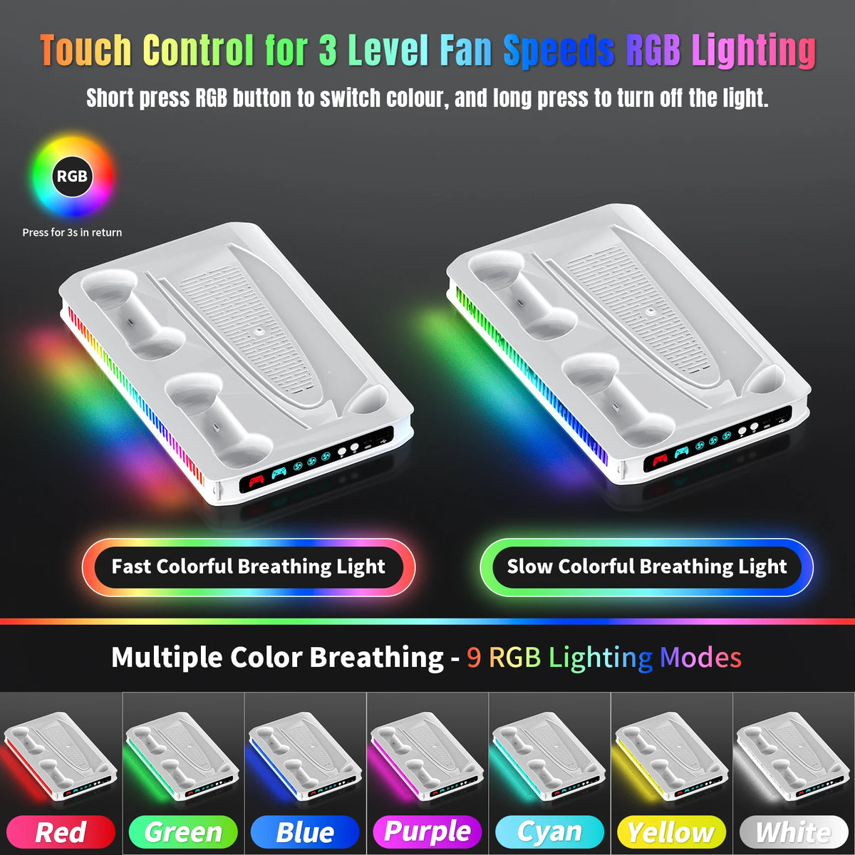 PS5 Cooling Station with Dual Controller Charger and RGB Lighting