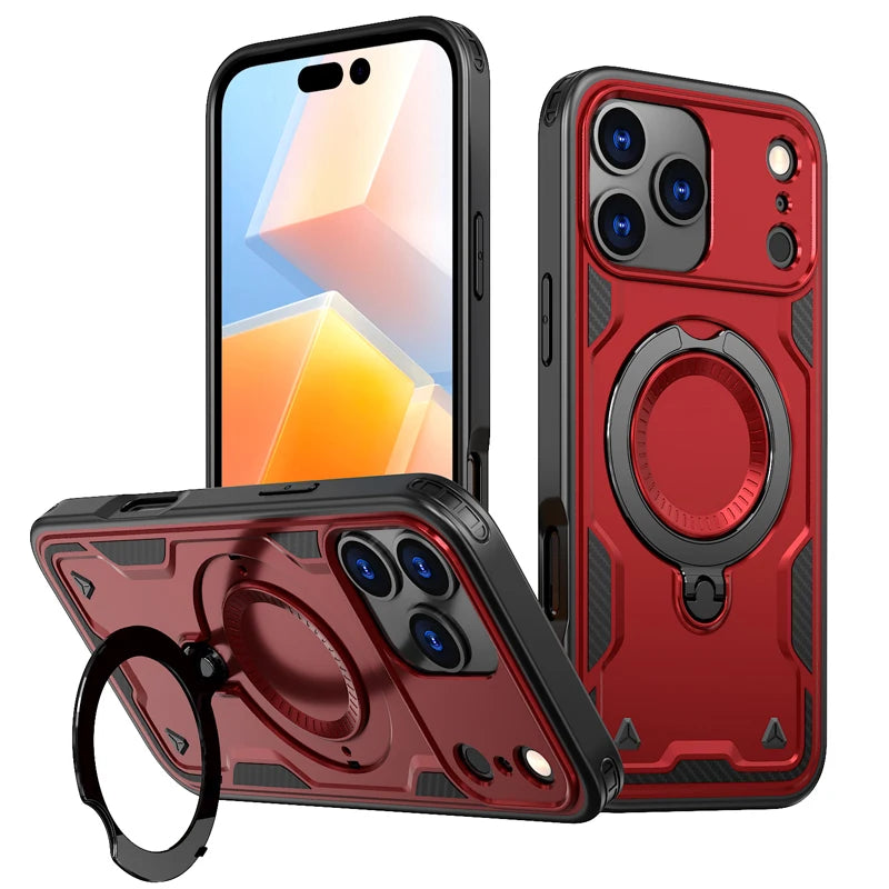 Hard PC and Soft TPU Camera Protection Case with Ring Stand for iPhone 18 Series
