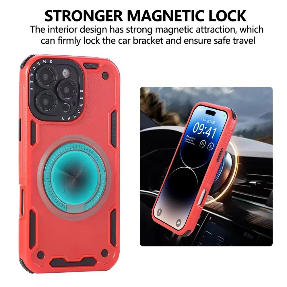 Shockproof MagSafe Phone Case with 360° Spin Ring Holder Stand for iPhone 16 Series
