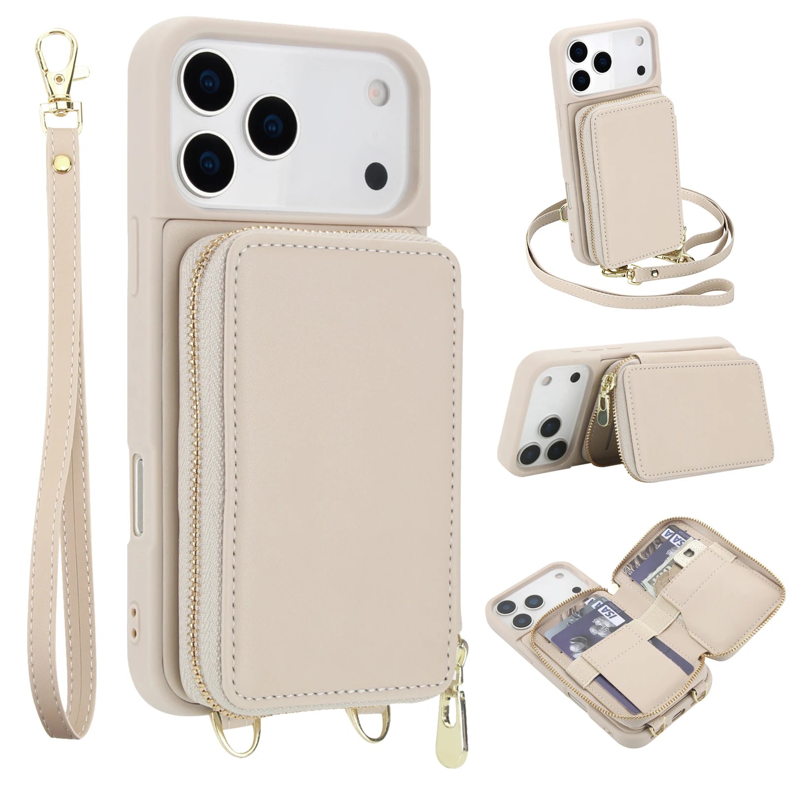 iPhone 17 Series Crossbody Leather Wallet Case