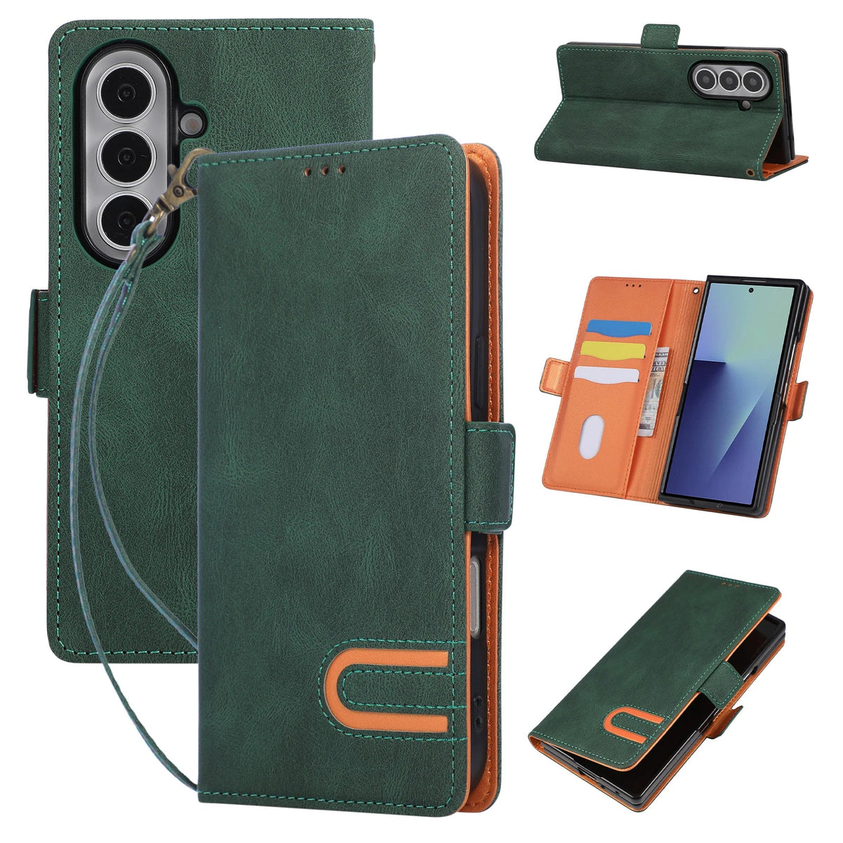 Leather Wallet Case with Built-In Stand and Strap for Samsung Galaxy Z Fold 8 Ultra