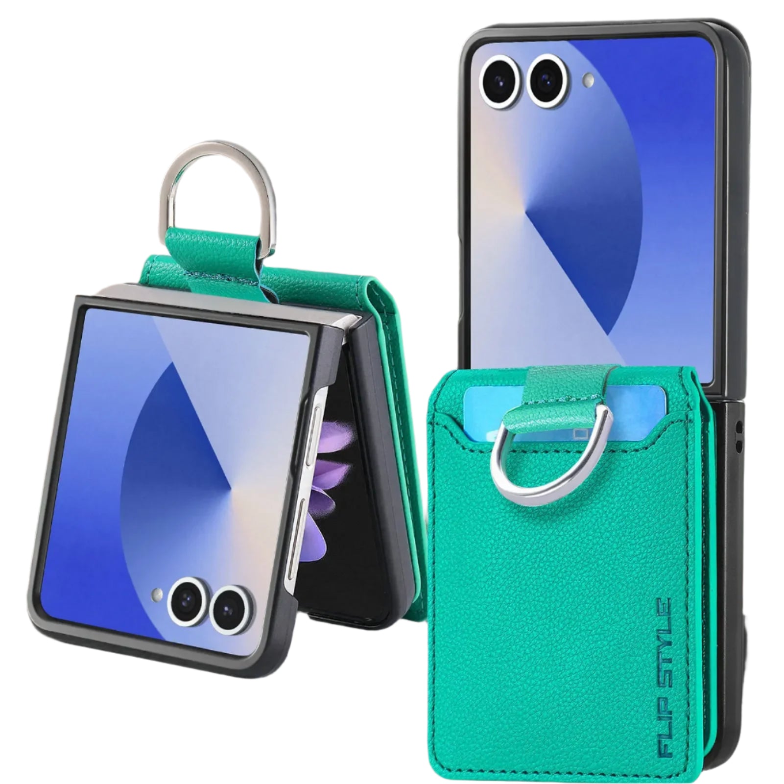 Protective Leather Wallet Case with Ring and Card Holder for Samsung Galaxy Z Flip 7