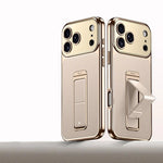 Luxury Business Leather Case with Alloy Kickstand and Wrist Strap for iPhone 17 Series
