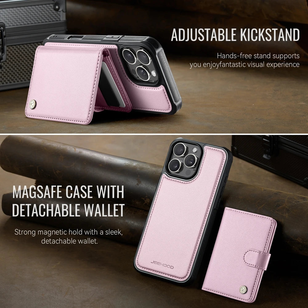 2-in-1 Leather MagSafe Wallet Case with Card Holder for iPhone 16 Series