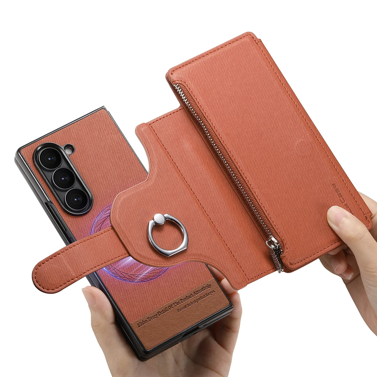 2-in-1 Magnetic Leather Wallet Case with Ring Holder for Samsung Galaxy Z Fold 7