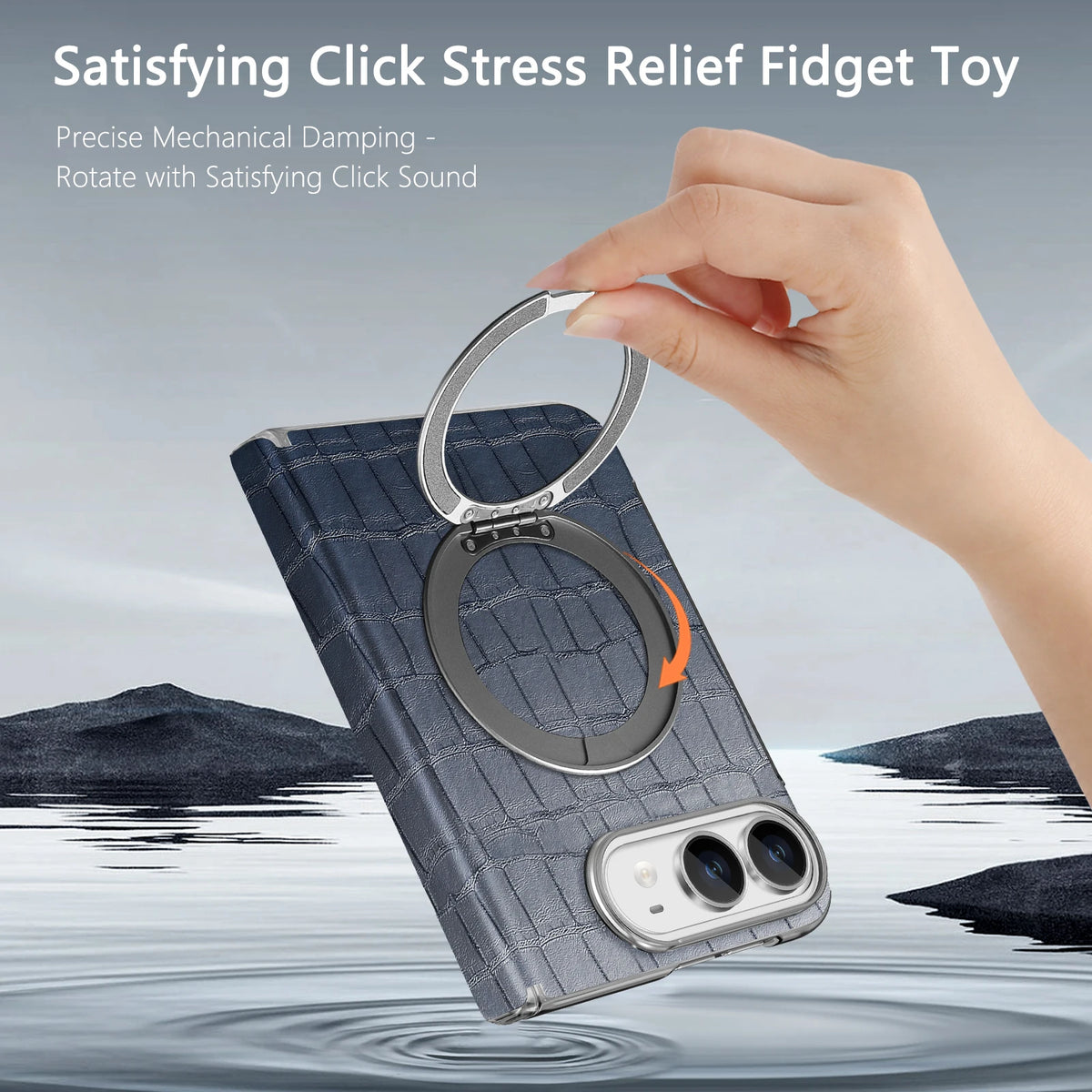 Crocodile Embossed MagSafe Case with 360° Rotating Ring Stand for iPhone Duo