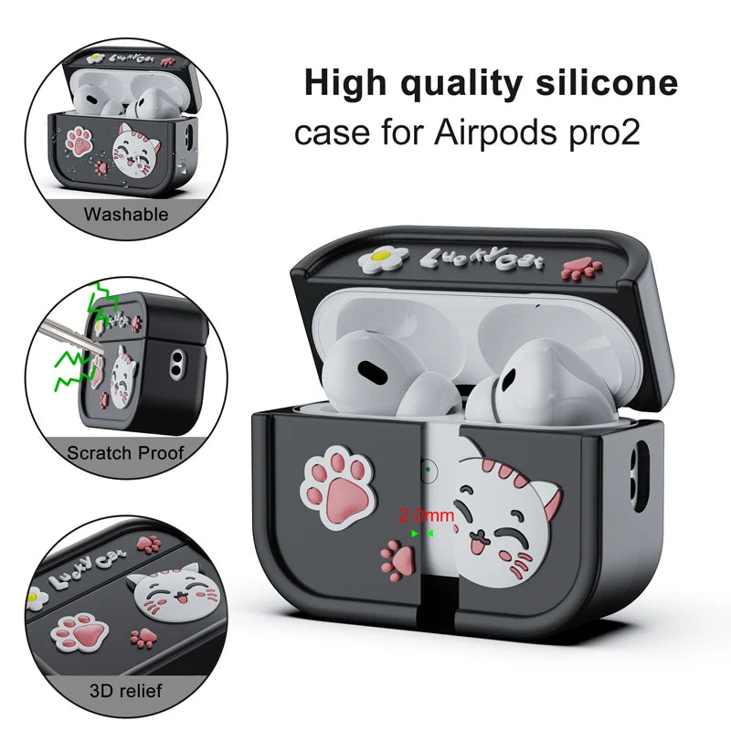3D Cute Lucky Cat Silicone Case for AirPods Pro