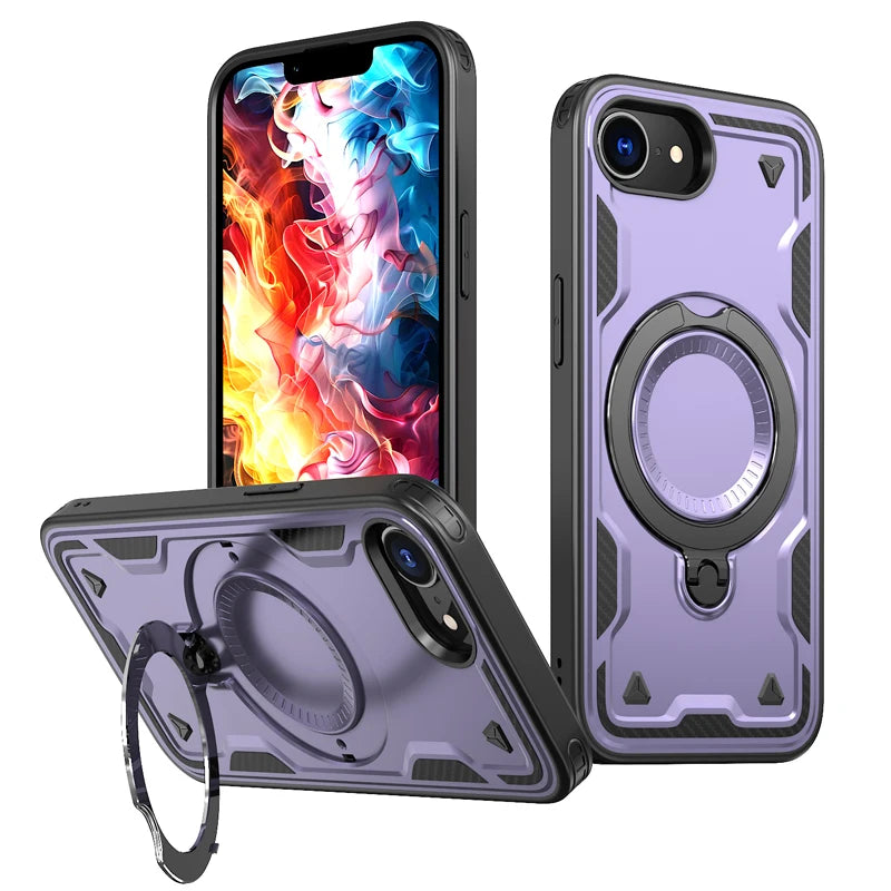 iPhone 16e Magnetic Hard PC + Soft TPU Case & Rotatable Ring Stand