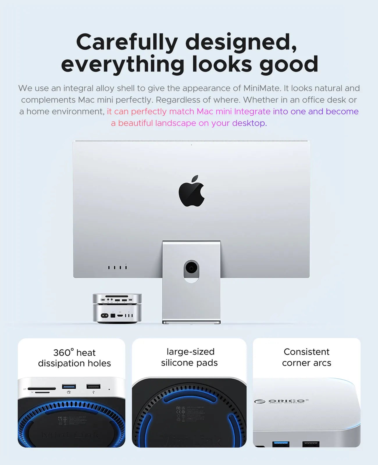 ORICO MiniLink USB-C Docking Station for Mac Mini M4/M4 Pro