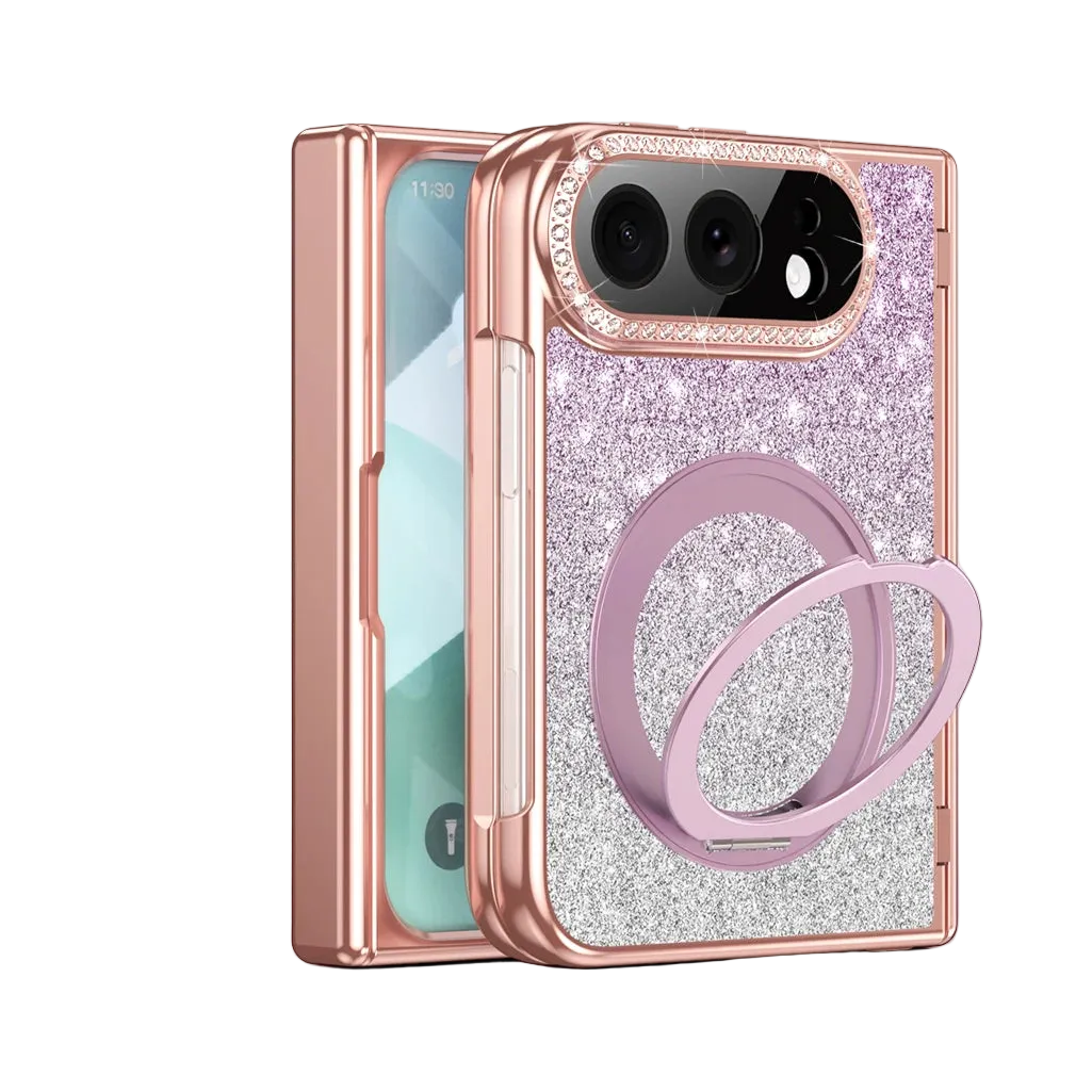 Glitter Rhinestone MagSafe Case with 360° Rotating Ring Stand for iPhone Duo