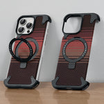 Carbon Fiber Textured Magnetic Case with Kickstand for iPhone 16 Pro and iPhone 16 Pro Max