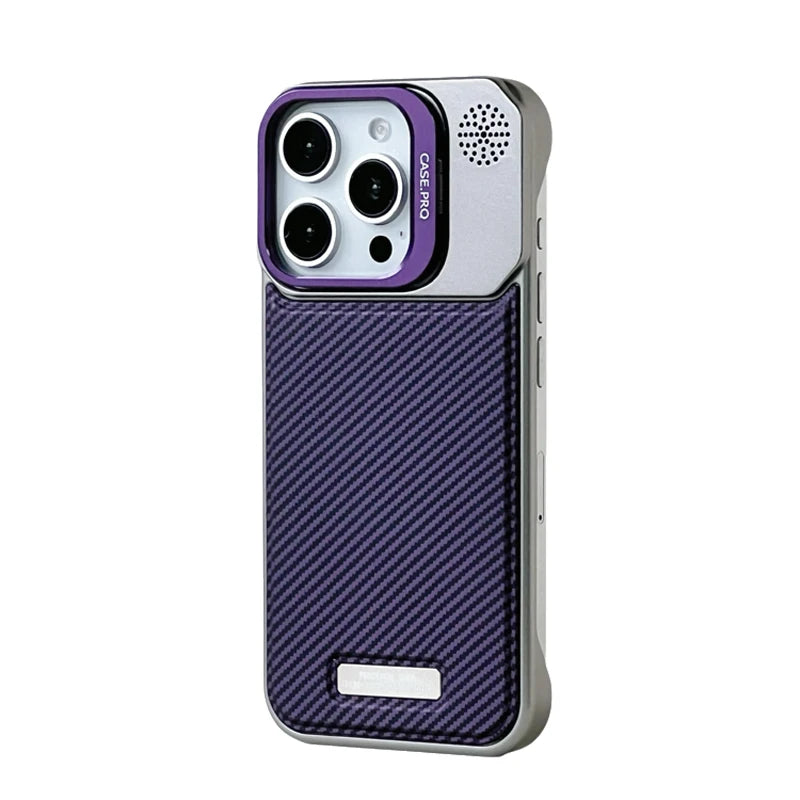 Carbon Fiber Pattern MagSafe Case with Alloy Lens Holder for iPhone 16 Series