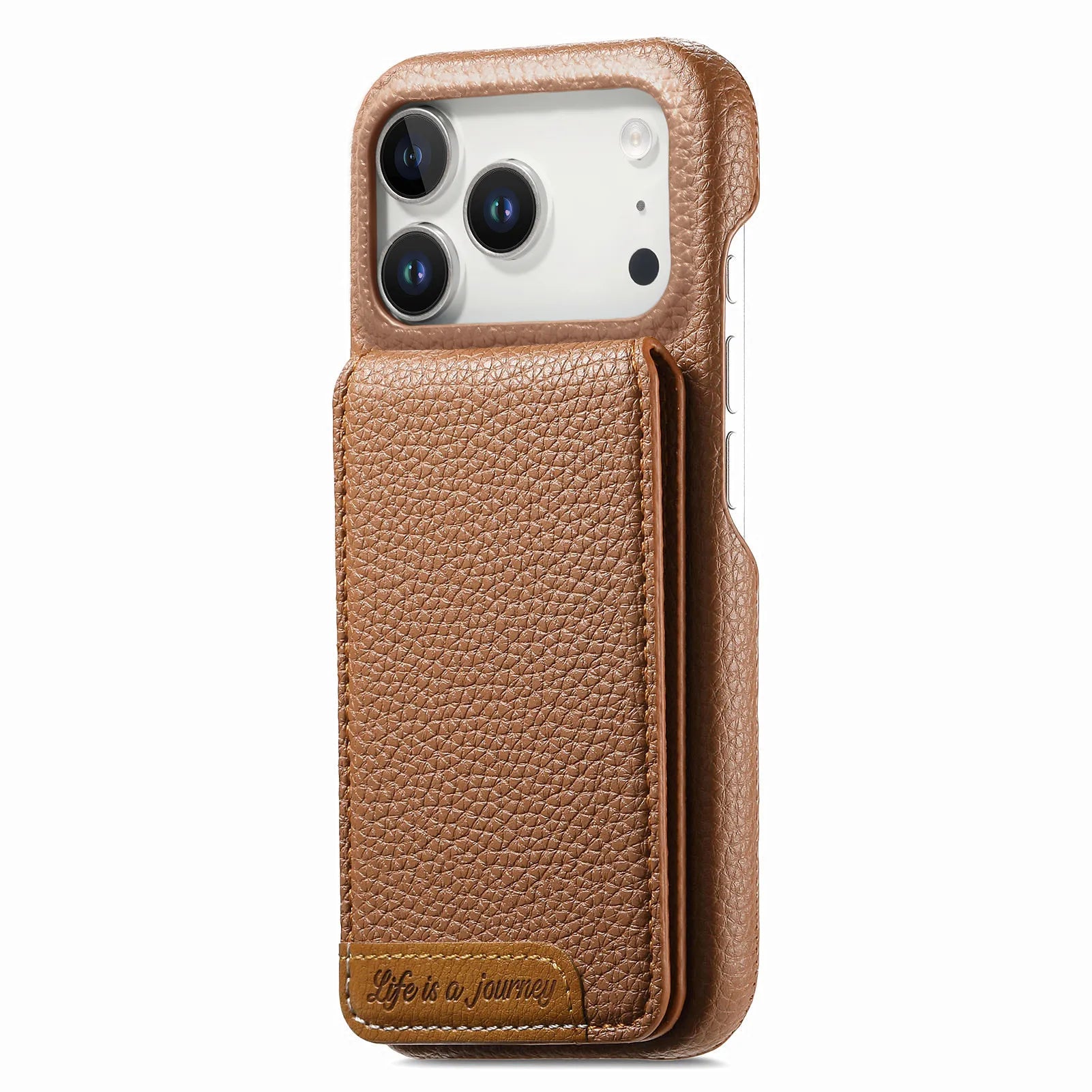 RFID Blocking Lychee Leather Vertical Card Slot Wallet Case with Stand for iPhone 17 Series