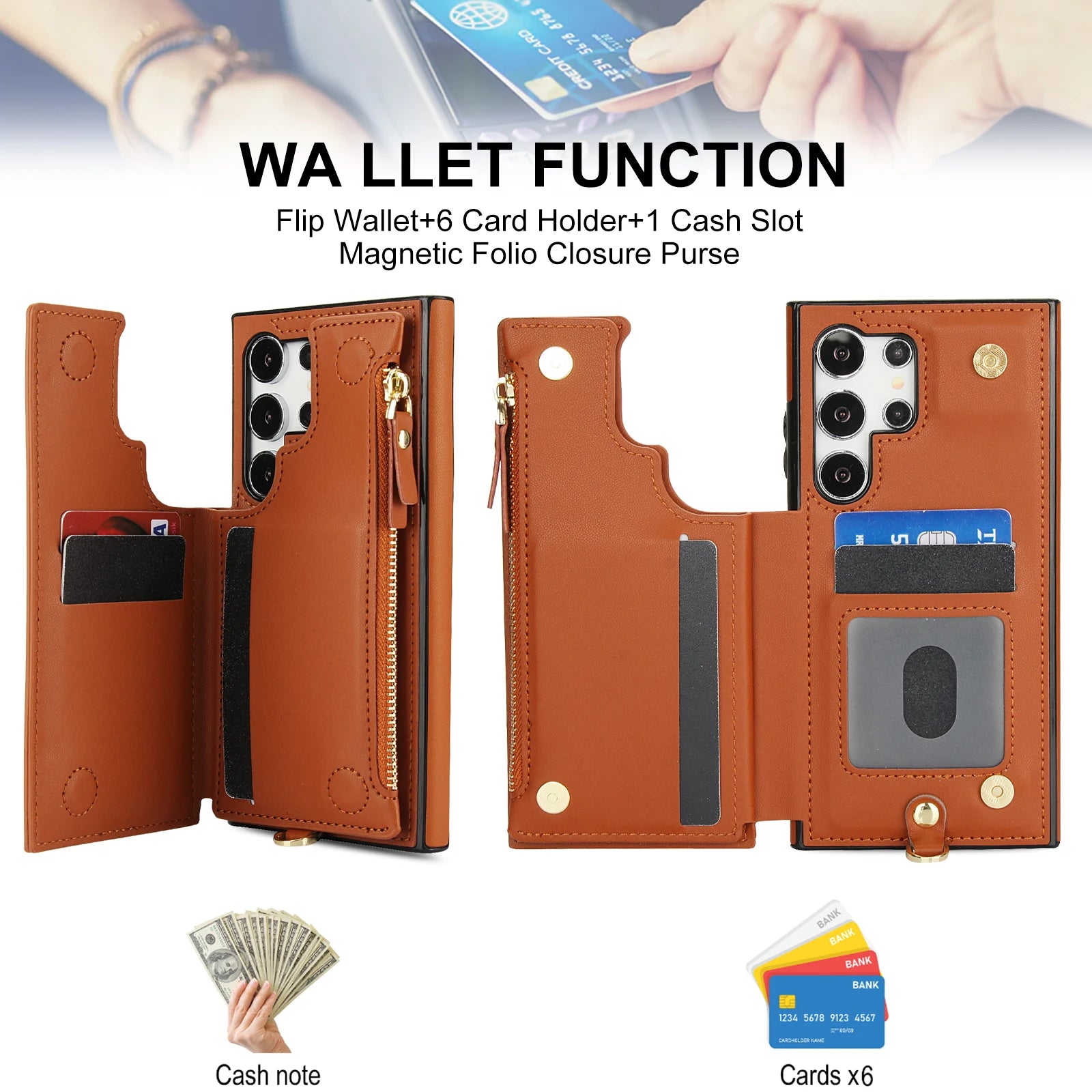 Crossbody Leather Flip Wallet Case for Samsung Galaxy S25 Series