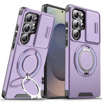 Slide Camera Cover Armor Magnetic Case with Kickstand for Samsung Galaxy S24 Series