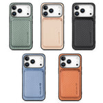 2-in-1 Detachable Slim Carbon Fiber Pattern MagSafe Leather Case with Card Bag for iPhone 17 Series