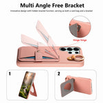 Pebbled Leather Ring Holder Case with  Makeup Mirror for Samsung Galaxy S22 Series