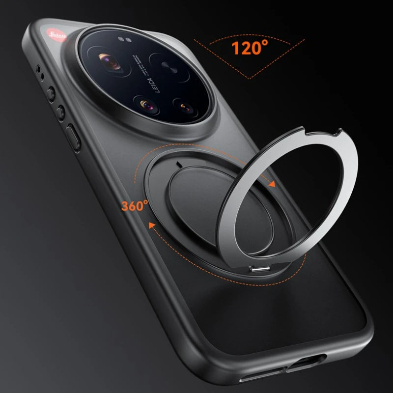 Shockproof Matte Translucent Case with 360° Rotatable Metal Ring Holder for Xiaomi 17 Ultra