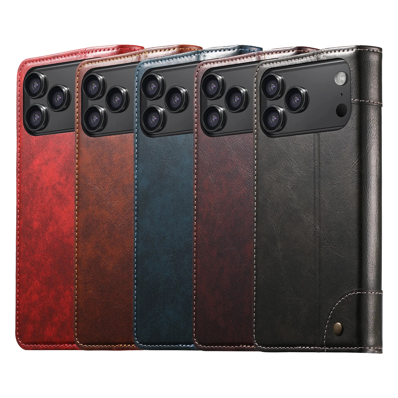 Premium Leather Flip Wallet Case with Card Slot for iPhone 17 Series