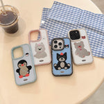 Diamond Glitter Mirror Case with Cartoon Animals for iPhone 15 Series