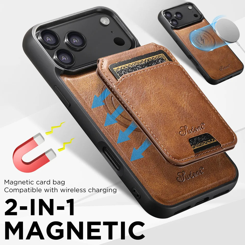iPhone 17 Series MagSafe Leather Case with Detachable Card Sloth