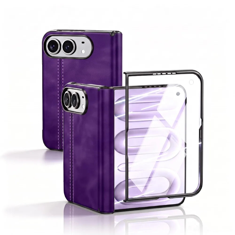 Matte Leather Case with Built-In Tempered Glass for iPhone Duo