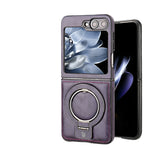 Shockproof Luxury Leather Magnetic Case with Ring Bracket for Samsung Galaxy Z Flip 6