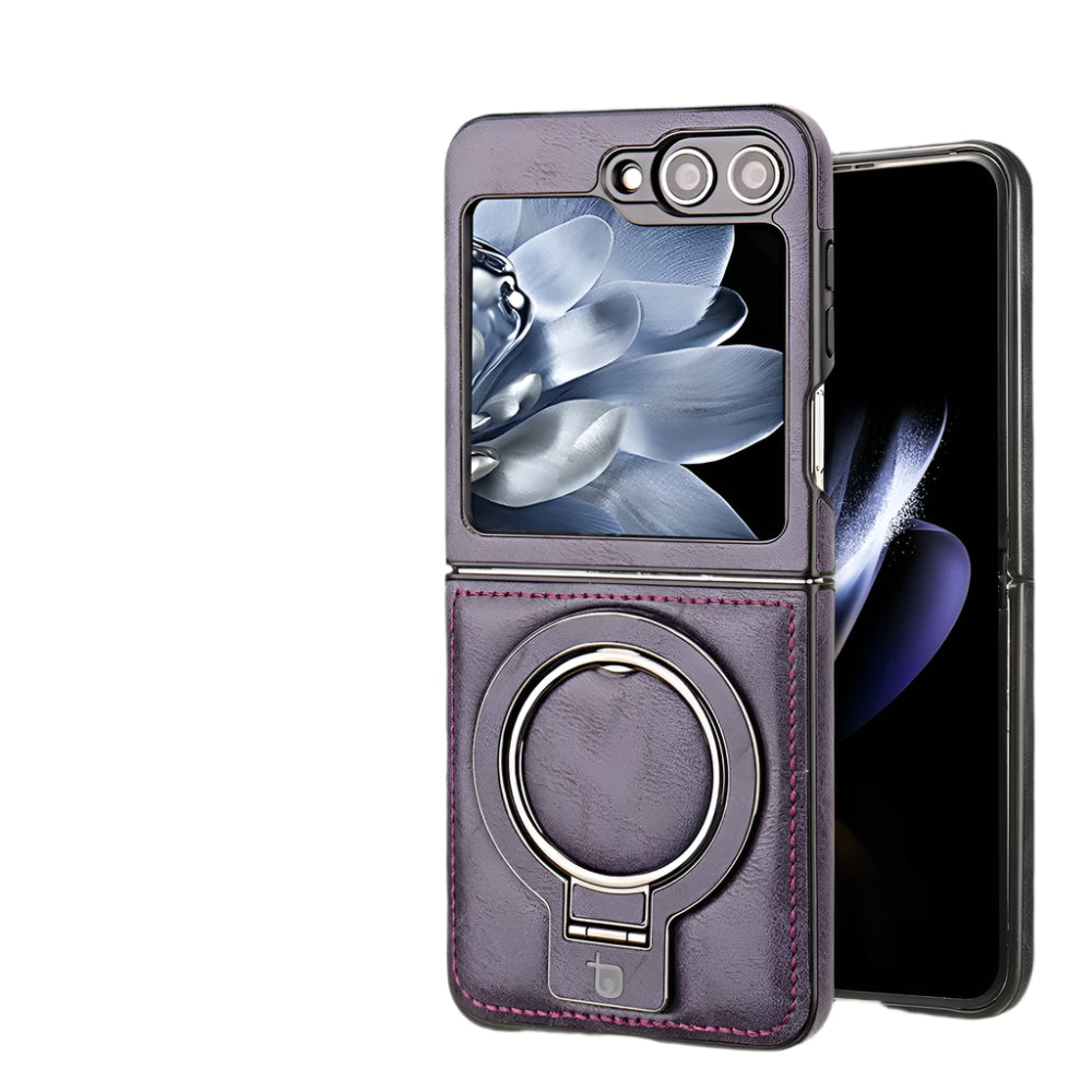 Shockproof Luxury Leather Magnetic Case with Ring Bracket for Samsung Galaxy Z Flip 6