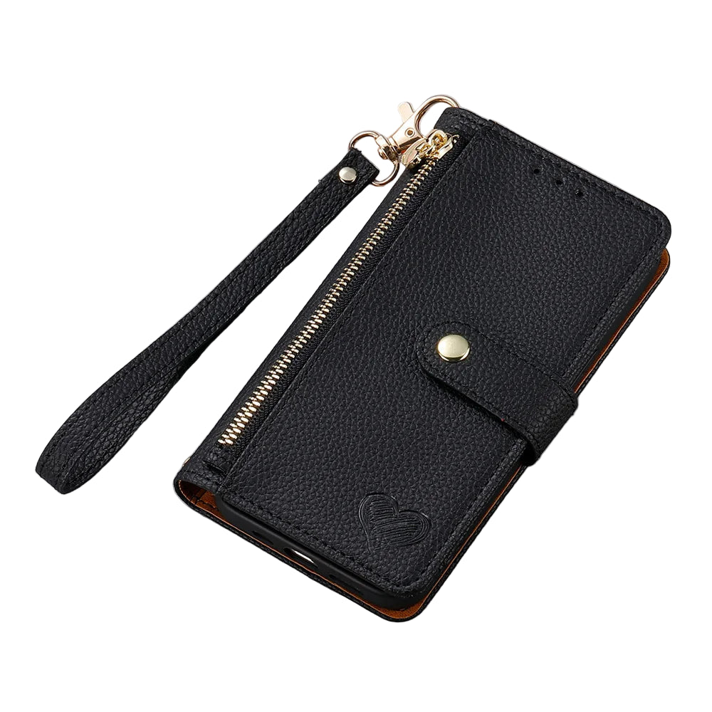 RFID Blocking Leather Zipper Wallet Phone Case with Wrist Strap for iPhone 17 Series