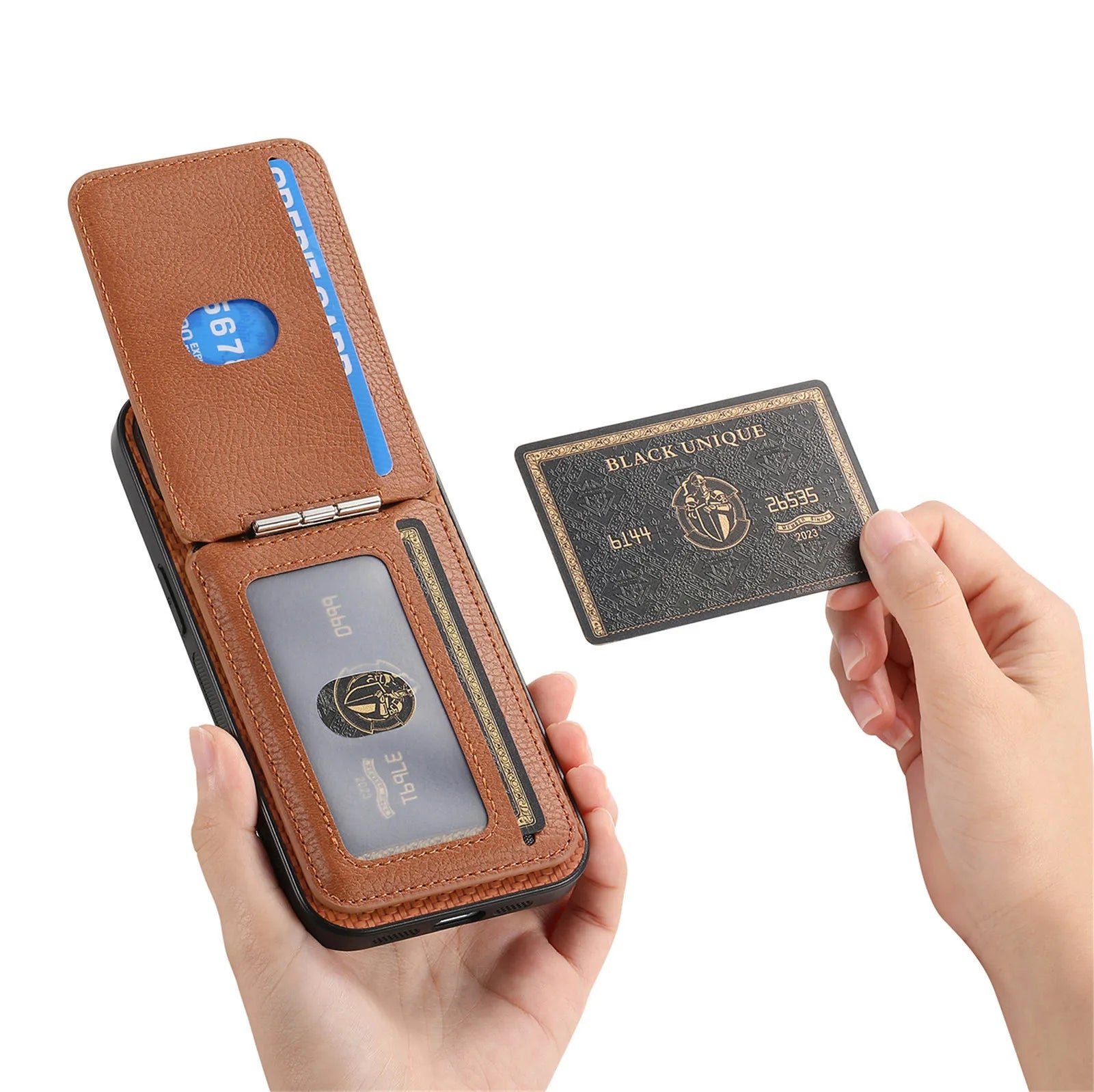 2-in-1 Detachable Carbon Fiber Pattern MagSafe Case with Flip Card Holder for iPhone 17 Series