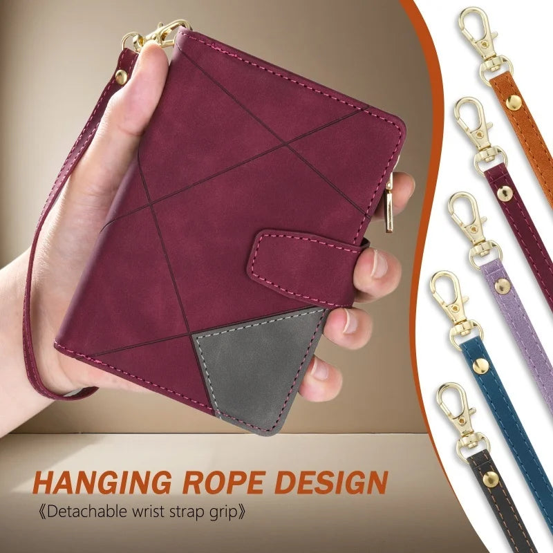 Embossed Leather 9-Card Wallet Case with Detachable Wrist Strap for Samsung Galaxy Z Fold 8