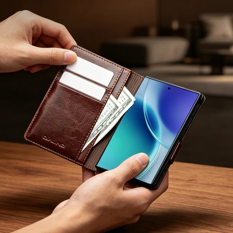 Textured Leather Folio Case with Multiple Card Slots for Samsung Galaxy Z Fold 8