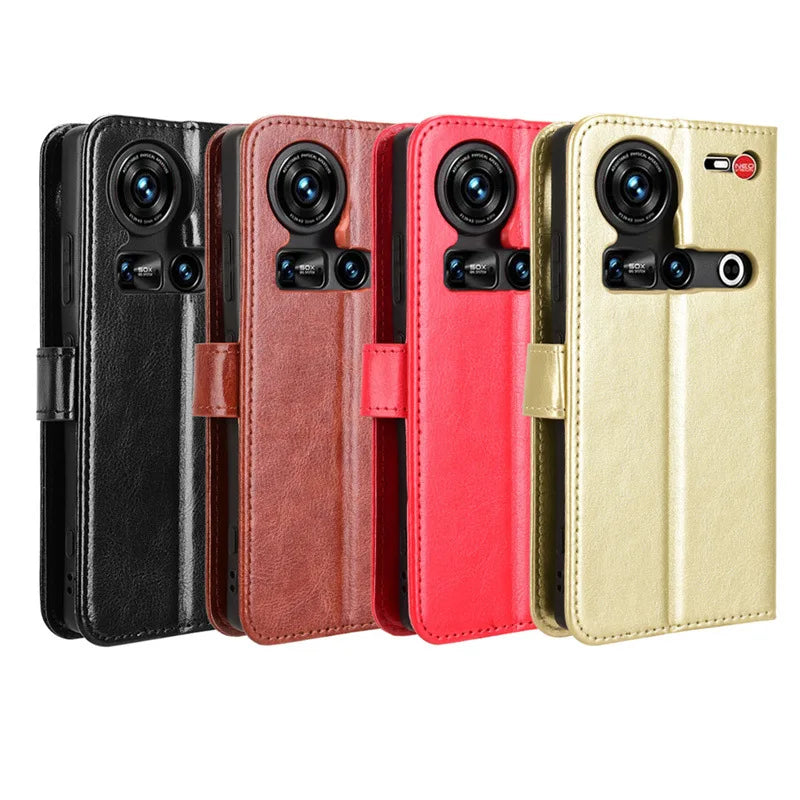 Protective Plain Leather Flip Case with Card Holder for ZTE Nubia Z70S/Z70 Ultra