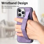 Leather Kickstand Wrist Strap Case for iPhone 16 Series