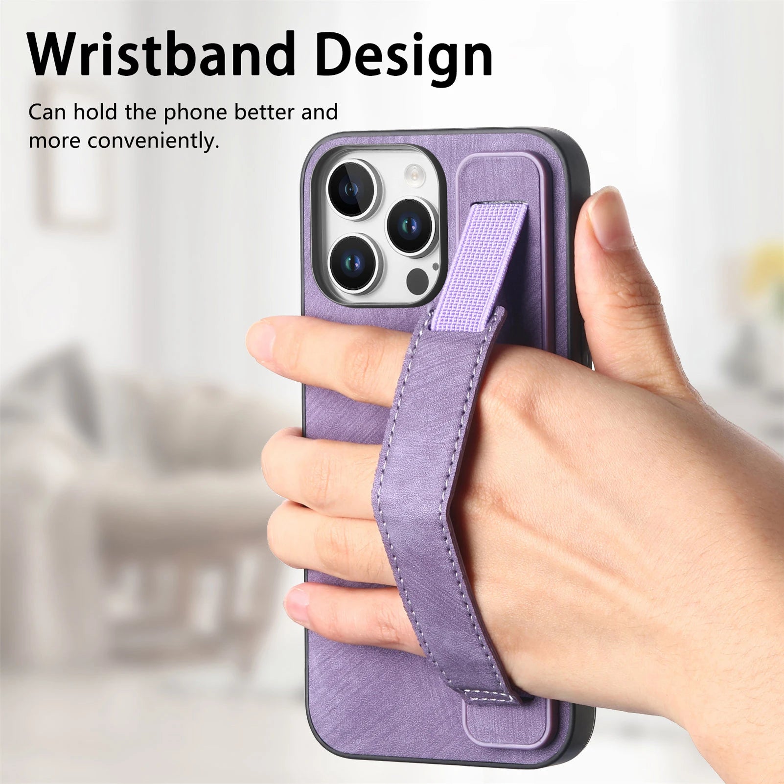 Leather Kickstand Wrist Strap Case for iPhone 16 Series